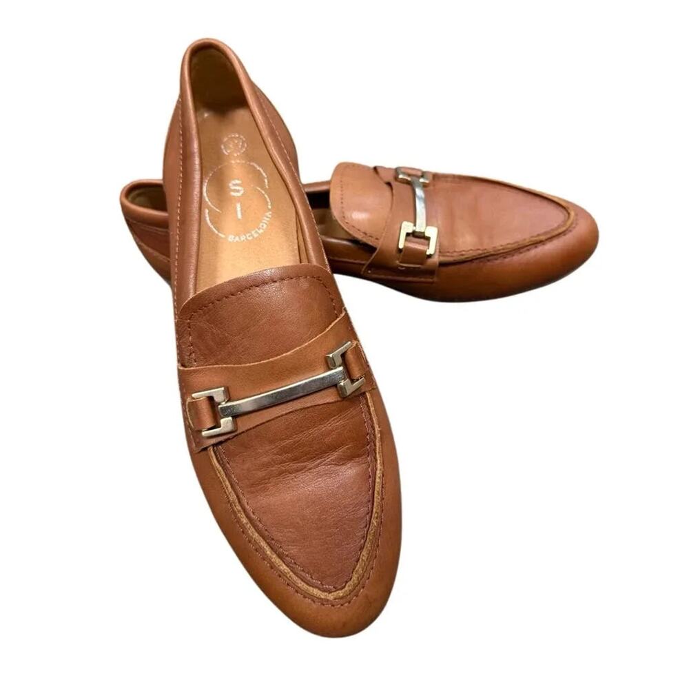 Women's Tan Leather Slip-On Heeled Loafers